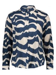 Olsen Bluzka w kolorze granatowo-kremowym rozmiar: 48. Brązowe bluzki damskie Olsen, bez wzorów, z bawełny, bez kołnierzyka, bez ramiączek. Za 97.51 zł.