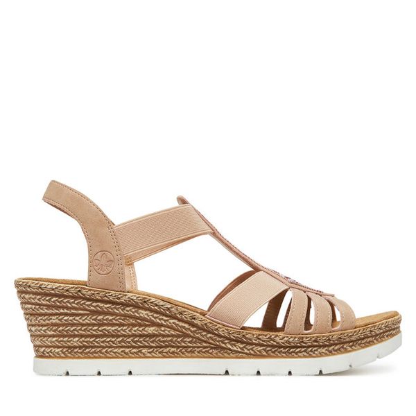 Sandały Rieker. Czerwone sandały damskie Rieker, bez wzorów, bez obcasa, na koturnie, bez zapięcia. Za 319.99 zł.