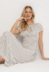 Biała Sukienka z Bawełną w Kropki Ellisla. Białe sukienki damskie Born2be, bez wzorów, z bawełny, eleganckie, bez ramiączek. Za 89.99 zł.