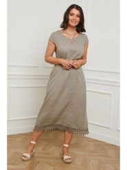 Curvy Lady Lniana sukienka w kolorze szarobrązowym rozmiar: 44/46. Brązowe sukienki damskie Curvy Lady, bez wzorów, z koronki, klasyczne, bez ramiączek. Za 141.19 zł.