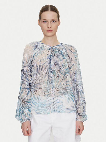 Guess Bluzka W5GH60 W0WA2 Niebieski Regular Fit. Niebieskie bluzki damskie Guess, xs, z aplikacjami, z syntetyku, bez kołnierzyka, bez ramiączek. Za 289.99 zł.