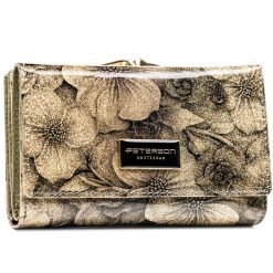 Portfel damski Peterson PTN PS108-FDS złoty. Żółte portfele damskie Peterson, z aplikacjami, ze skóry. Za 109.99 zł.