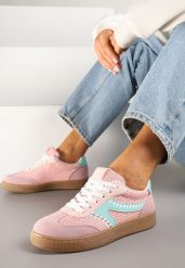Różowe Sneakersy w Stylu Klasycznych Tenisówek Zdobione Przeszyciami i Tweedem Koriznne. Czerwone obuwie sportowe damskie Renee, z jeansu, bez zapięcia, tenisowe. Za 89.99 zł.