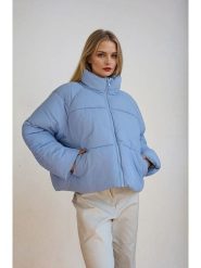 Monki Kurtka zimowa w kolorze błękitnym rozmiar: XL. Niebieskie kurtki damskie Monki, na zimę, xl, bez wzorów, z puchu, bez kaptura. Za 79.03 zł.