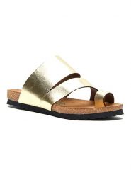 Comfortfusse Skórzane japonki w kolorze złotym rozmiar: 36. Żółte klapki damskie Comfortfüße, bez wzorów, ze skóry, z otwartym noskiem, bez obcasa, bez zapięcia. Za 239.99 zł.