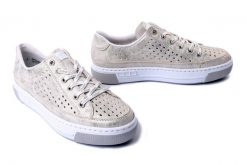 RIEKER L8849-60 beige, półbuty damskie. Szare półbuty damskie Rieker, na lato, bez wzorów, bez obcasa, bez zapięcia. Za 271.92 zł.