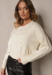 Jasnobeżowy Wiskozowy Sweter z Ozdobnym Tłoczeniem Harizelle. Brązowe swetry klasyczne damskie Renee, z wiskozy, bez kołnierzyka. Za 149.99 zł.