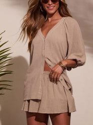 Milan Kiss Bluzka w kolorze beżowym rozmiar: S. Brązowe bluzki damskie Milan Kiss, s, bez wzorów, z bawełny, bez kołnierzyka, bez ramiączek. Za 165.31 zł.