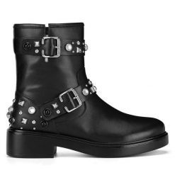 Botki Eva Minge. Czarne botki damskie Eva Minge, bez obcasa, na płaskiej podeszwie, bez zapięcia. Za 289.99 zł.