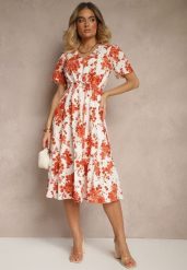 Pomarańczowa Bawełniana Sukienka Rozkloszowana Ażurowa w Kwiatowy Print Velbia. Brązowe sukienki damskie Renee, w ażurowe wzory, z bawełny, eleganckie, bez ramiączek. W wyprzedaży za 107.99 zł.