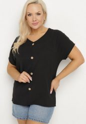 Czarna Bluzka Ozdobiona Guziczkami z Przodu Mepiana. Czarne bluzki damskie Born2be, xl, bez wzorów, z jeansu, eleganckie, bez kołnierzyka, bez ramiączek. Za 44.99 zł.