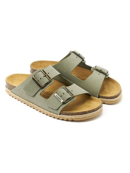 Mandel Skórzane klapki "Alberto" w kolorze khaki rozmiar: 40. Brązowe klapki damskie Mandel, bez wzorów, z nubiku, z otwartym noskiem, bez obcasa, bez zapięcia. Za 159.95 zł.