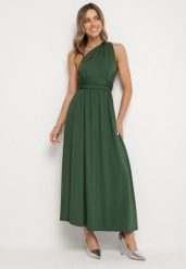 Ciemnozielona Koktajlowa Sukienka Multiway z Wiskozą i Wiązaniem na Szyi Lilazza. Zielone sukienki damskie Born2be, bez wzorów, z wiskozy, wizytowe, bez ramiączek. Za 179.99 zł.