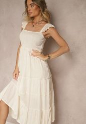 Beżowa Rozkloszowana Sukienka z Wiskozy z Metalicznymi Przeszyciami Iffaria. Brązowe sukienki damskie Renee, bez wzorów, z jeansu, eleganckie, bez ramiączek. W wyprzedaży za 99.99 zł.