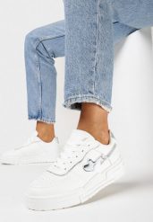Białe Sneakersy na Grubej Podeszwie z Ozdobnymi Wstawkami i Sercem Wellesa. Białe obuwie sportowe damskie Born2be, bez zapięcia. Za 109.99 zł.