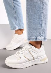 Białe Sneakersy na Ozdobnej Podeszwie ze Sznurowaniem Clarie. Białe obuwie sportowe damskie Renee, bez zapięcia. Za 69.99 zł.