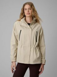 4F Parka przejściowa membrana 5000 damska - beżowa M. Brązowe parki damskie 4F, l, ze skóry, bez kaptura. Za 399.99 zł.