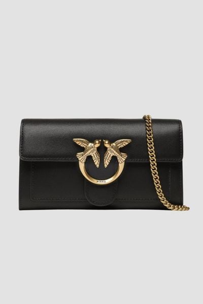 PINKO Czarny torebka Love One Wallet C Vitello AW25. Czarne torebki wieczorowe damskie Pinko, bez wzorów, ze skóry, bez dodatków. W wyprzedaży za 989.99 zł.