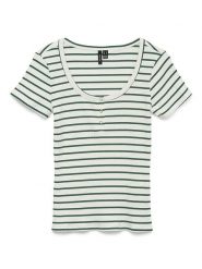 Vero Moda Koszulka w kolorze biało-zielonym rozmiar: M. Białe bluzki damskie Vero Moda, m, bez wzorów, prążkowane, bez kołnierzyka, bez ramiączek. Za 81.95 zł.