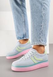 Niebiesko-Różowe Sneakersy w Stylu Klasycznych Tenisówek na Grubej Podeszwie Grelritia. Niebieskie obuwie sportowe damskie Born2be, z materiału, bez zapięcia, tenisowe. Za 84.99 zł.