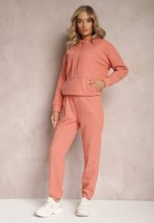 Pomarańczowy 2-częściowy Komplet Dresowy z Bluzą i Spodniami Orifira. Brązowe bluzy damskie Renee, l, bez wzorów, z bawełny, z kapturem. Za 89.99 zł.