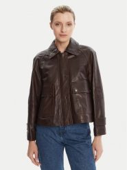 Weekend Max Mara Kurtka skórzana Berbice 2525446021 Brązowy Regular Fit. Brązowe kurtki damskie Weekend Max Mara, bez wzorów, ze skóry, bez kaptura. Za 2,959.00 zł.