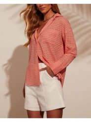 Milan Kiss Bluzka w kolorze łososiowym rozmiar: XL. Pomarańczowe bluzki damskie Milan Kiss, xl, bez wzorów, bez kołnierzyka, bez ramiączek. Za 130.99 zł.