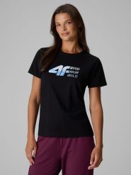 4F T-shirt regular z nadrukiem damski - czarny XXL. Czarne koszulki sportowe damskie 4F, m, bez wzorów, z bawełny, bez ramiączek, trekkingowe. Za 69.99 zł.