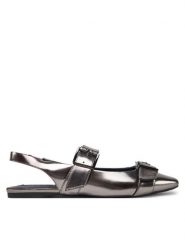 KARL LAGERFELD Sandały Konnie KL40186A Srebrny. Szare sandały damskie KARL LAGERFELD, bez wzorów, ze skóry, bez obcasa, na płaskiej podeszwie, bez zapięcia. Za 429.99 zł.