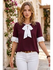 SOULSHAE Bluzka w kolorze bordowo-białym rozmiar: L/XL. Czerwone bluzki damskie SOULSHAE, l, bez wzorów, bez kołnierzyka, bez ramiączek. Za 124.95 zł.