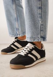 Czarne Sneakersy z Dwoma Paskami Evilirea. Czarne obuwie sportowe damskie Born2be, z jeansu, bez zapięcia. Za 109.99 zł.