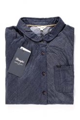 KOSZULA WRANGLER L/S 1PKT DENIM BLOUSE DARK INDIGO W5176C51E. Niebieskie koszule damskie Wrangler, l, bez wzorów, z denimu, bez kołnierzyka, bez ramiączek. W wyprzedaży za 69.99 zł.