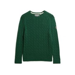 Sweter damski duży w splot warkoczowy Superdry. Zielone swetry klasyczne damskie Superdry, na zimę, ze splotem, bez kołnierzyka. Za 284.00 zł.