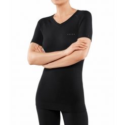 Koszulka damska Falke Wool-Tech Light. Czarne koszulki damskie Falke, l, bez wzorów, z materiału, bez kołnierzyka, bez ramiączek. Za 361.70 zł.