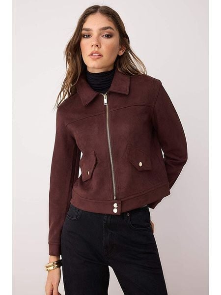 Trendyol Kurtka w kolorze bordowym ze skóry syntetycznej rozmiar: L. Czerwone kurtki damskie Trendyol, l, bez wzorów, ze skóry, bez kaptura. Za 148.26 zł.