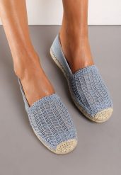 Niebieskie Płaskie Espadryle z Ekozamszu Ozdobione Jutą Lemiala. Niebieskie espadryle damskie Renee, z aplikacjami, z jeansu, bez obcasa, na obcasie. Za 64.99 zł.