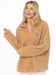 Zwillingsherz Bluza polarowa w kolorze jasnobrązowym rozmiar: M. Brązowe bluzy damskie Zwillingsherz, m, bez wzorów, z polaru, bez kaptura. Za 224.95 zł.