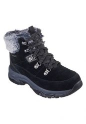 Trapery damskie, Trego - Snow Worries. Czarne trapery damskie Skechers, na zimę, z materiału, przed kolano, bez zapięcia. Za 349.99 zł.