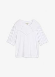 T-shirt z mieszanki wiskozy. Białe t-shirty damskie bonprix, bez wzorów, z koronki, bez kołnierzyka. Za 59.99 zł.