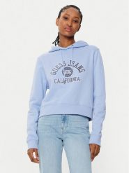 Guess Bluza W5RQ29 K68I4 Niebieski Regular Fit. Niebieskie bluzy damskie Guess, m, z aplikacjami, z bawełny, bez kaptura. Za 189.99 zł.