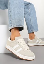 Beżowe Sneakersy Ozdobione Paskami Dolirenna. Brązowe obuwie sportowe damskie Renee, na lato, z jeansu, bez zapięcia. Za 74.99 zł.