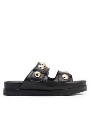 DeeZee Klapki WS6099-01 Czarny. Czarne klapki damskie DeeZee, bez wzorów, ze skóry, bez obcasa, bez zapięcia. Za 119.99 zł.
