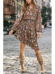 Milan Kiss Sukienka w kolorze brązowym ze wzorem rozmiar: M. Brązowe sukienki damskie Milan Kiss, bez wzorów, bez ramiączek. Za 127.35 zł.