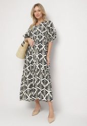 Czarna Rozkloszowana Sukienka z Wiskozą z Motywem Roślinnym Loredia. Czarne sukienki damskie Born2be, bez wzorów, z jeansu, eleganckie, bez ramiączek. Za 159.99 zł.