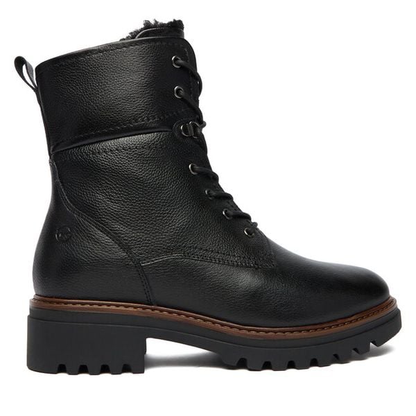 Trzewiki Tamaris. Czarne botki damskie Tamaris, bez obcasa, na płaskiej podeszwie, bez zapięcia. Za 299.99 zł.