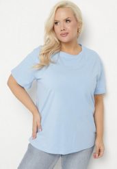 Jasnoniebieski Bawełniany Klasyczny T-shirt Oltebia. Niebieskie t-shirty damskie Born2be, uniwersalny, bez wzorów, z bawełny, bez kołnierzyka. Za 34.99 zł.