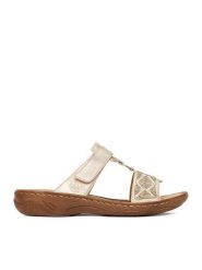 Rieker Klapki CEO-V2864-60 Złoty. Żółte klapki damskie Rieker, bez wzorów, ze skóry, bez obcasa, bez zapięcia. Za 289.99 zł.