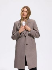 Płaszcz z domieszką wełny - brązowy. Brązowe płaszcze damskie Reserved, l, bez wzorów, z tkaniny, bez kaptura. Za 259.99 zł.