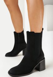 Czarne Botki na Słupku z Kwadratowym Noskiem Salote. Czarne botki damskie Born2be, klasyczne, bez obcasa, na obcasie, bez zapięcia. Za 179.99 zł.