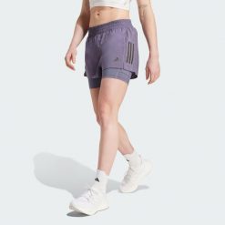 Szorty Own the Run Climacool 2-in-1. Fioletowe obuwie sportowe damskie Adidas, bez zapięcia, do biegania. Za 199.00 zł.